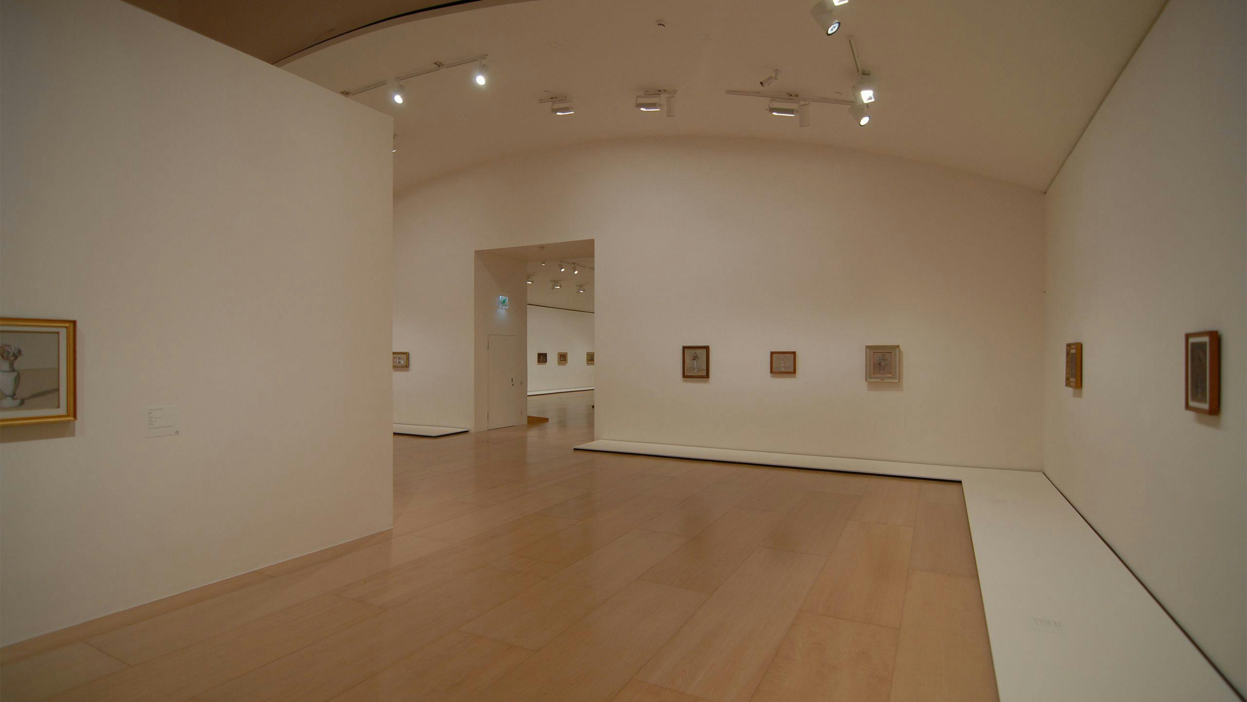 Installation view of the exhibition, A Backward Glance: Giorgio Morandi and the Old Masters, at the Guggenheim Bilbao, dated 2019.